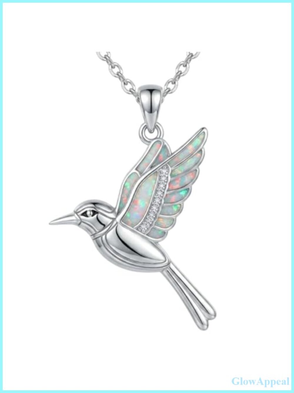 925 Sterling Silver Hummingbird Pendant Necklace Opal Lab Diamond 18+2"